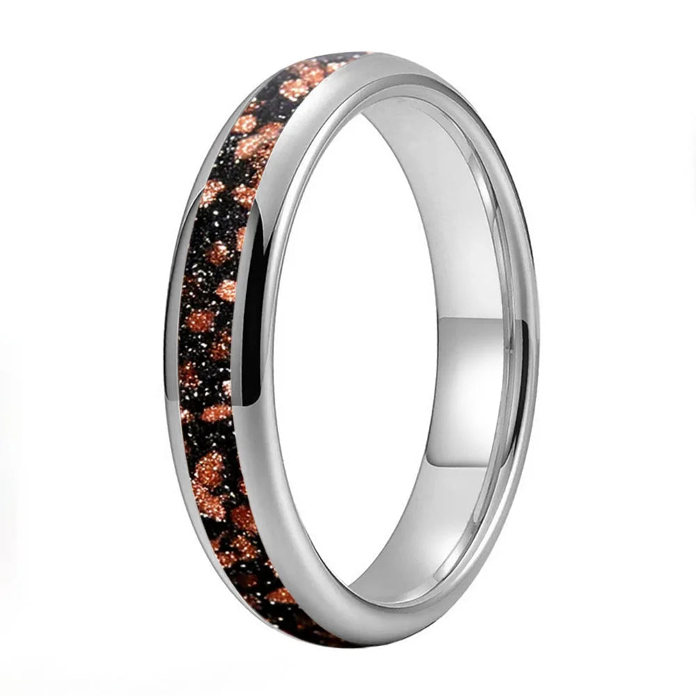 Tungsten Ring with Red Goldstone Nebula Inlay