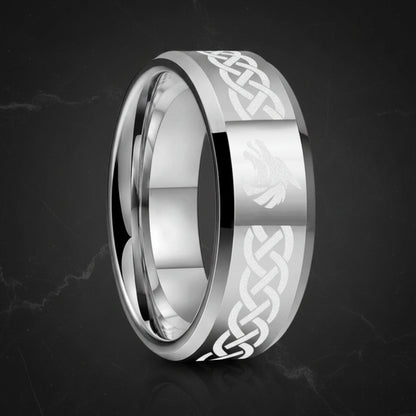 Celtic Knot & Wolf Tungsten Ring