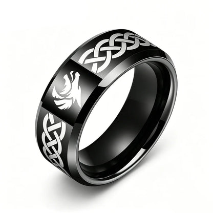 Celtic Knot Tungsten Ring with Wolf Head Laser Engraving