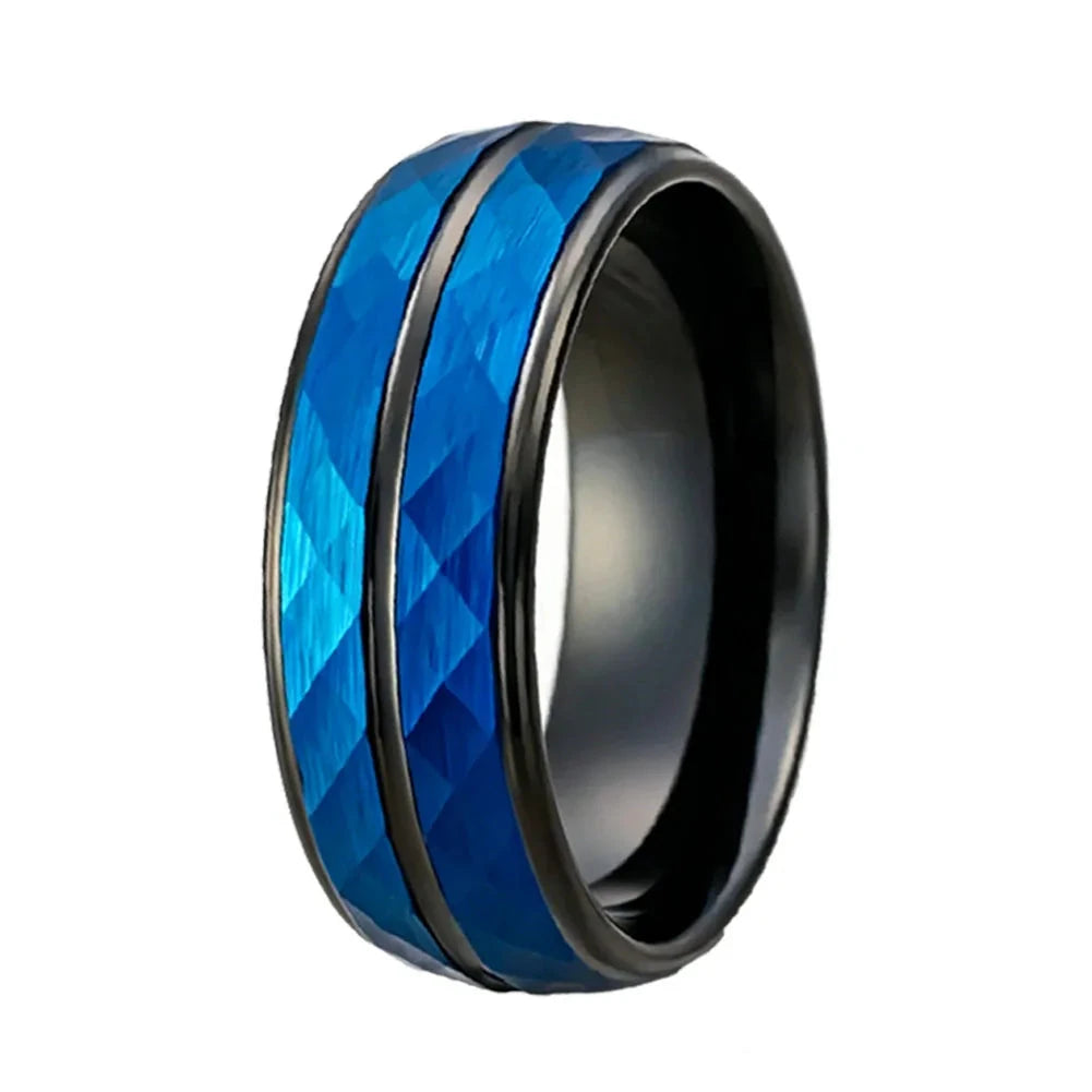 8mm blue hammered tungsten carbide ring