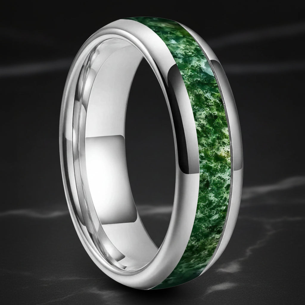 Tungsten Moss Agate Ring 