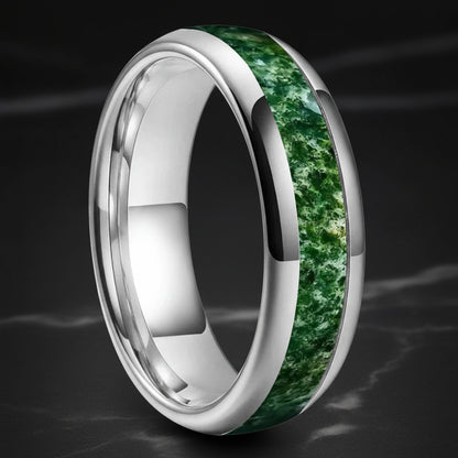 Tungsten Moss Agate Ring 