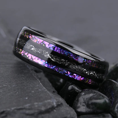 Gunmetal Black Tungsten Ring – 8mm Nebula Galaxy Inlay