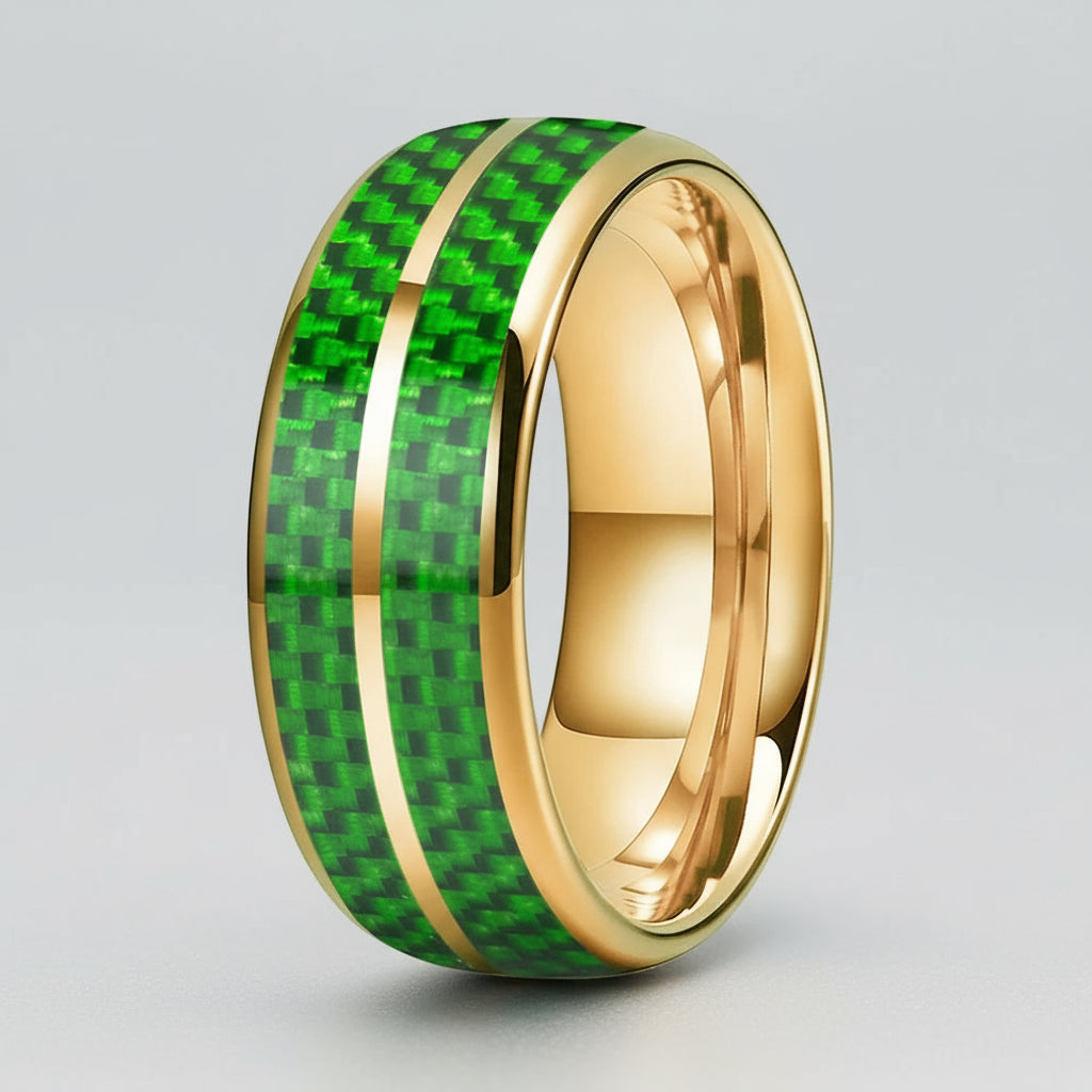 Green Carbon Fiber Double-Groove Tungsten Ring