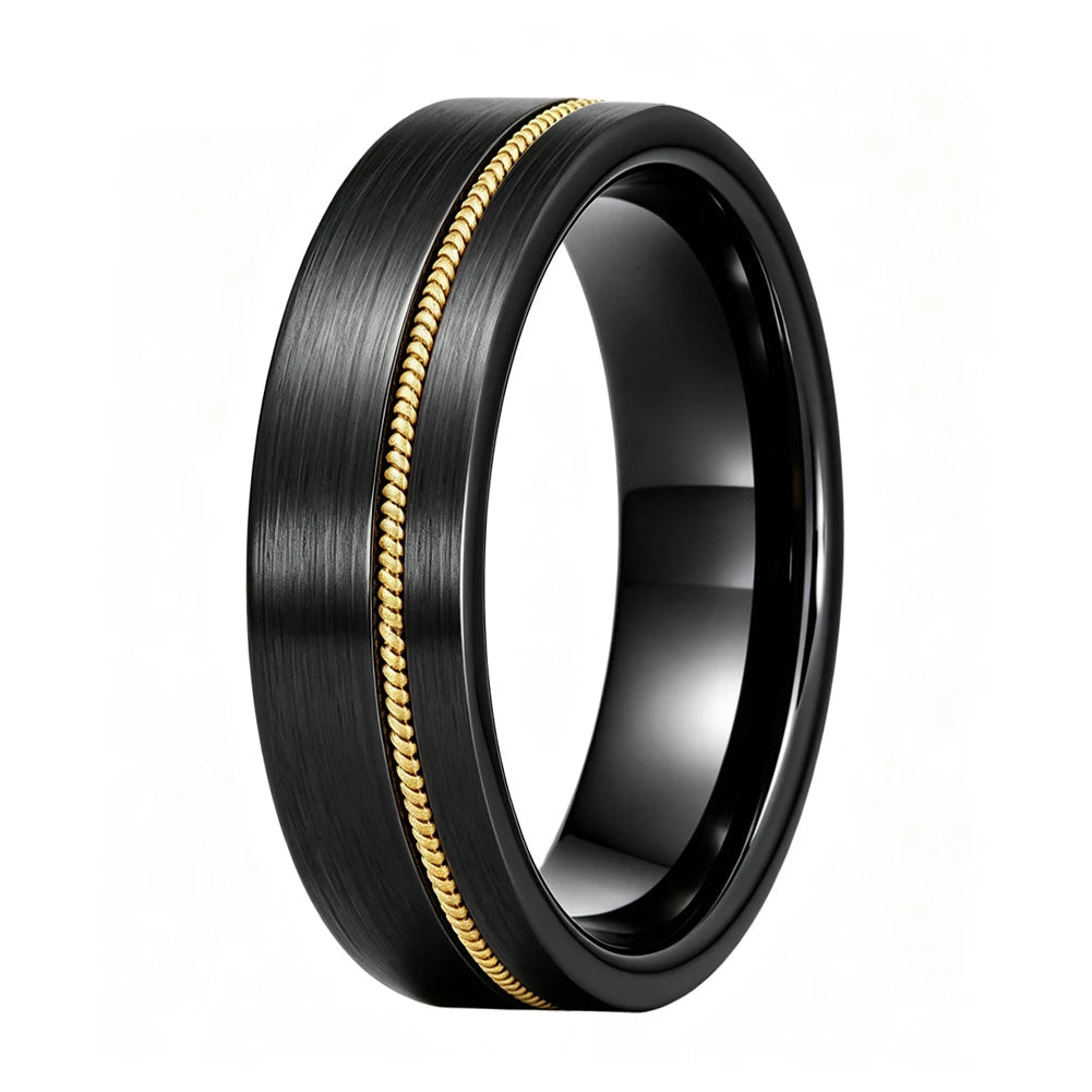 Tungsten Ring with Gold Guitar String Inlay
