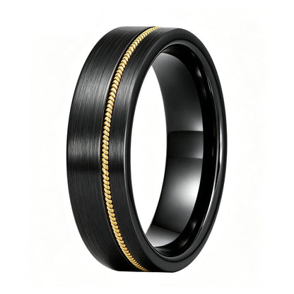 Tungsten Ring with Gold Guitar String Inlay