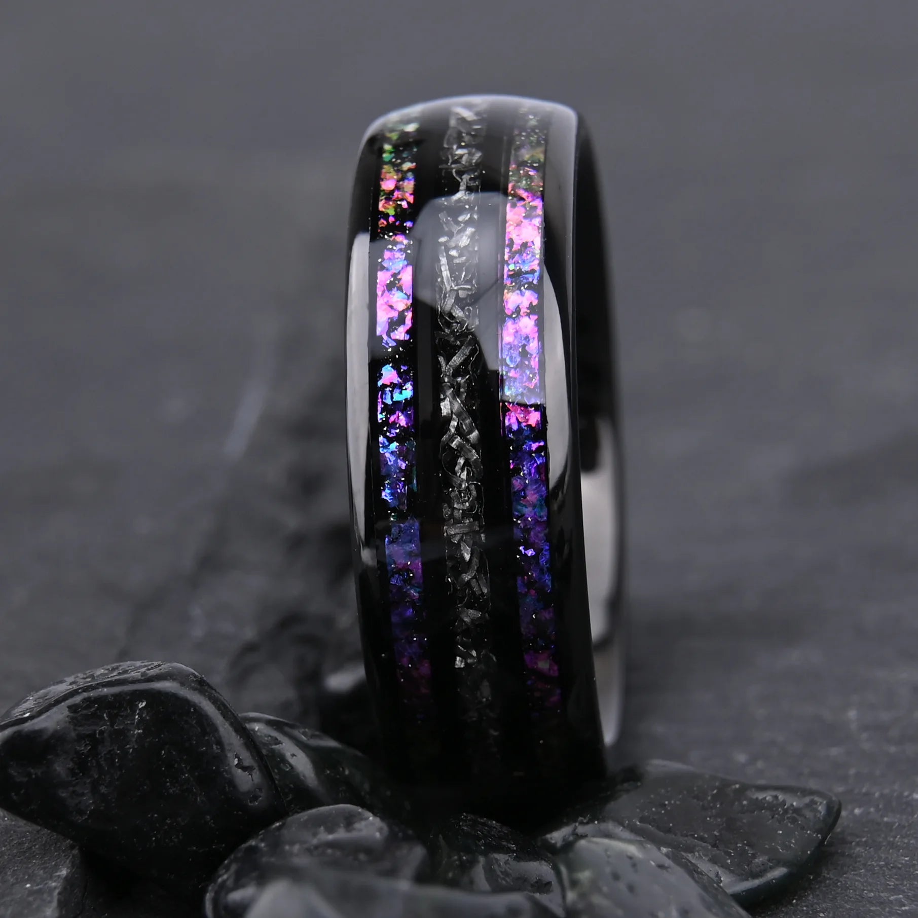 Gunmetal Black Tungsten Ring – 8mm Nebula Galaxy Inlay