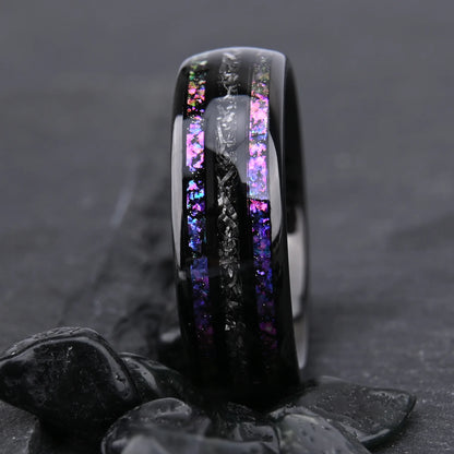 Gunmetal Black Tungsten Ring – 8mm Nebula Galaxy Inlay
