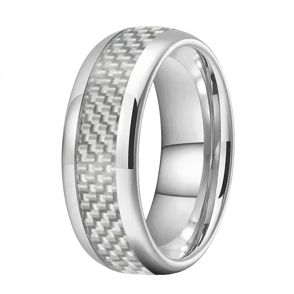 White Carbon Fiber Tungsten Ring