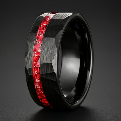 Tungsten Ring with Red Stone Inlay