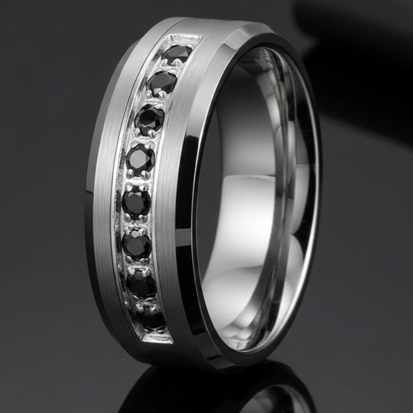 8mm Tungsten Ring with Seven CZ Stones