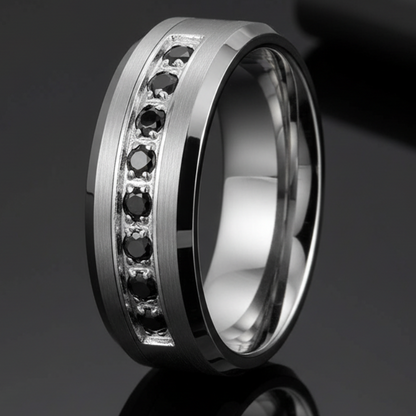 8mm Tungsten Ring with Seven CZ Stones