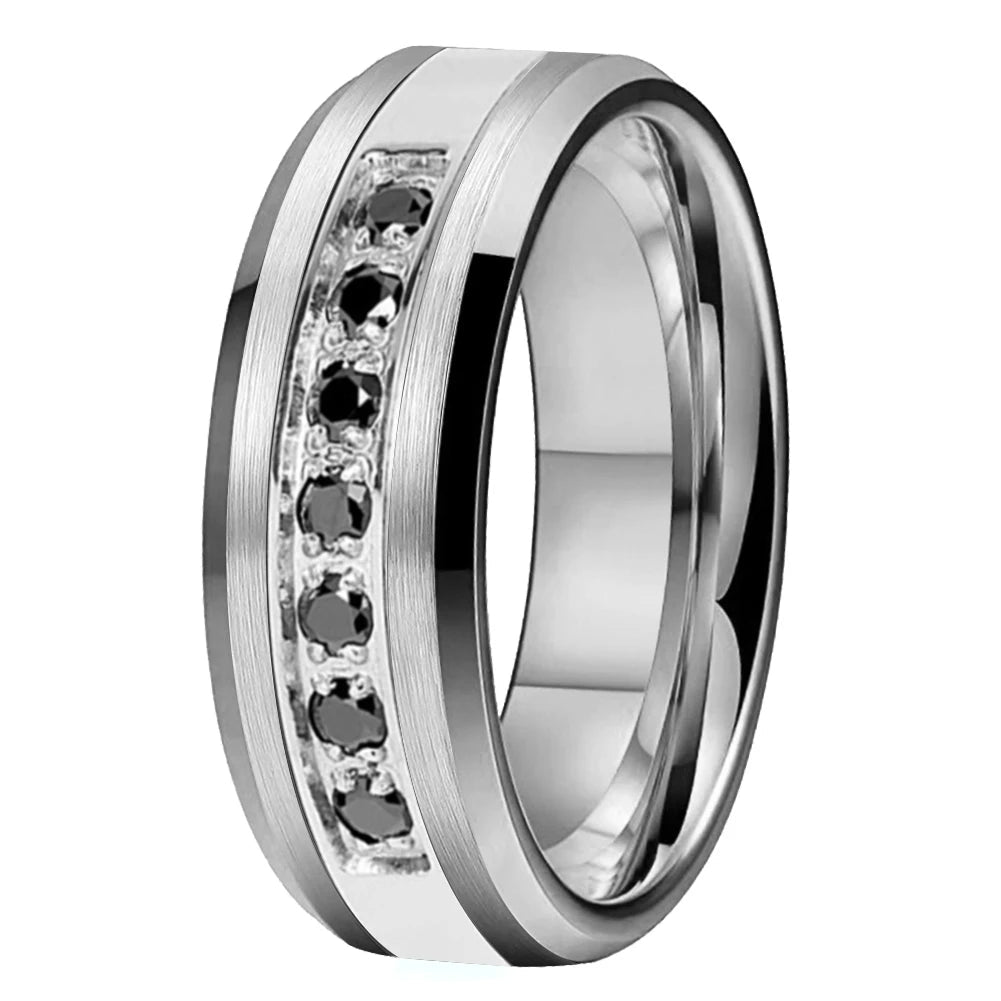 Seven CZ Inlay Tungsten Wedding Band