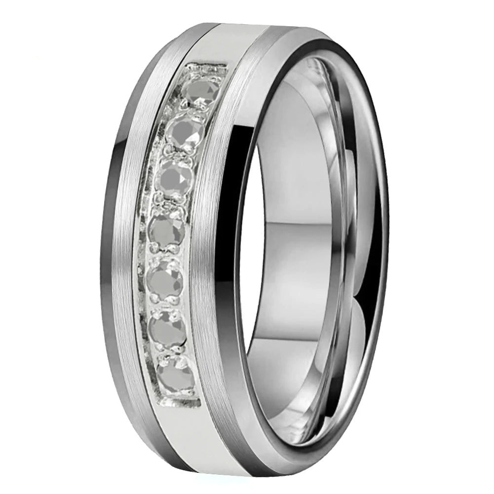 Seven CZ Inlay Tungsten Wedding Band