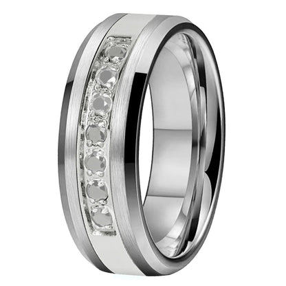 Seven CZ Inlay Tungsten Wedding Band