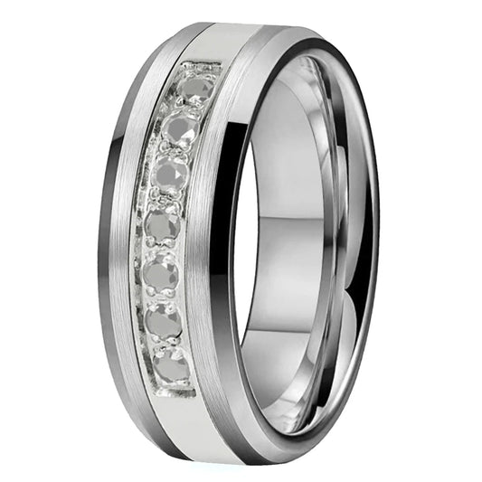 Seven CZ Inlay Tungsten Wedding Band