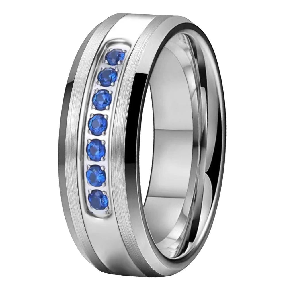 Seven CZ Inlay Tungsten Wedding Band