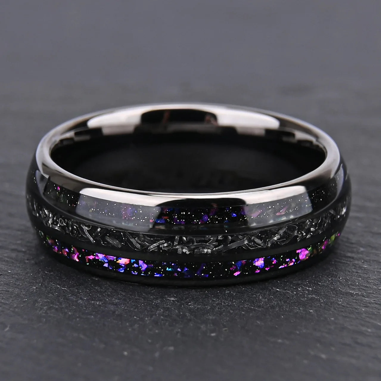 Gunmetal Black Tungsten Ring – 8mm Nebula Galaxy Inlay