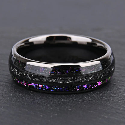 Gunmetal Black Tungsten Ring – 8mm Nebula Galaxy Inlay