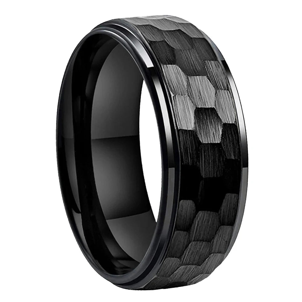 Black Hammered Tungsten Ring