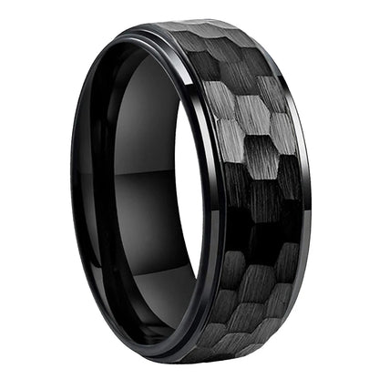 Black Hammered Tungsten Ring