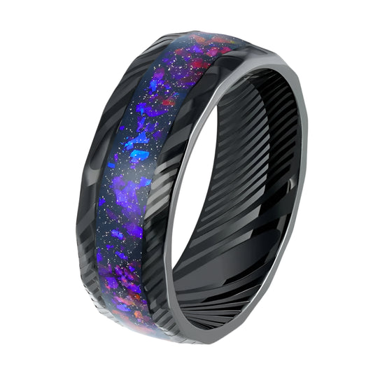 Purple Nebula Tungsten Damascus Ring