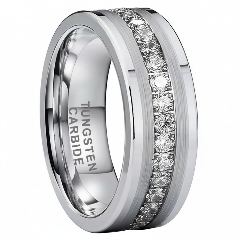 CZ Stone Inlay Black Tungsten Wedding Band