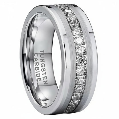 CZ Stone Inlay Black Tungsten Wedding Band