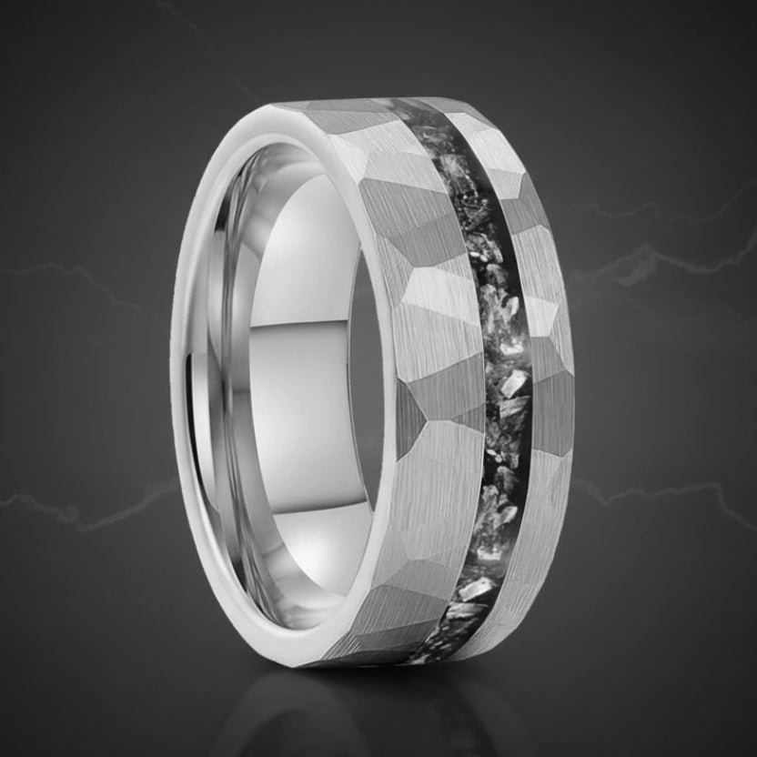 8MM Hammered Meteorite Tungsten Wedding Band
