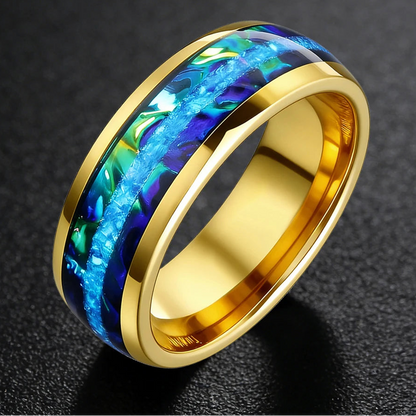 8MM Tungsten Ring with Blue Opal & Dragon Burl Inlay