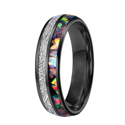 6mm & 8mm Opal & White Meteorite Tungsten Ring
