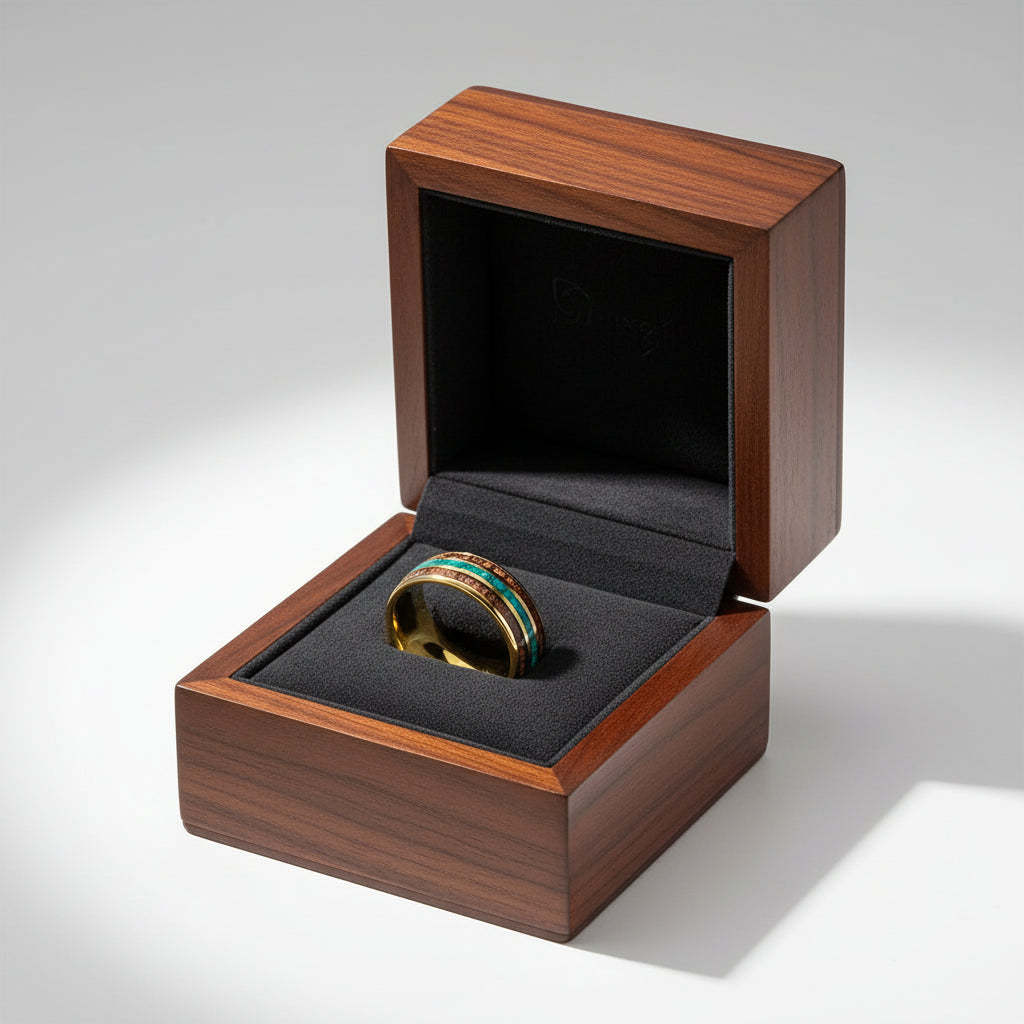 Koa Wood & Green Malachite Tungsten Wedding Band