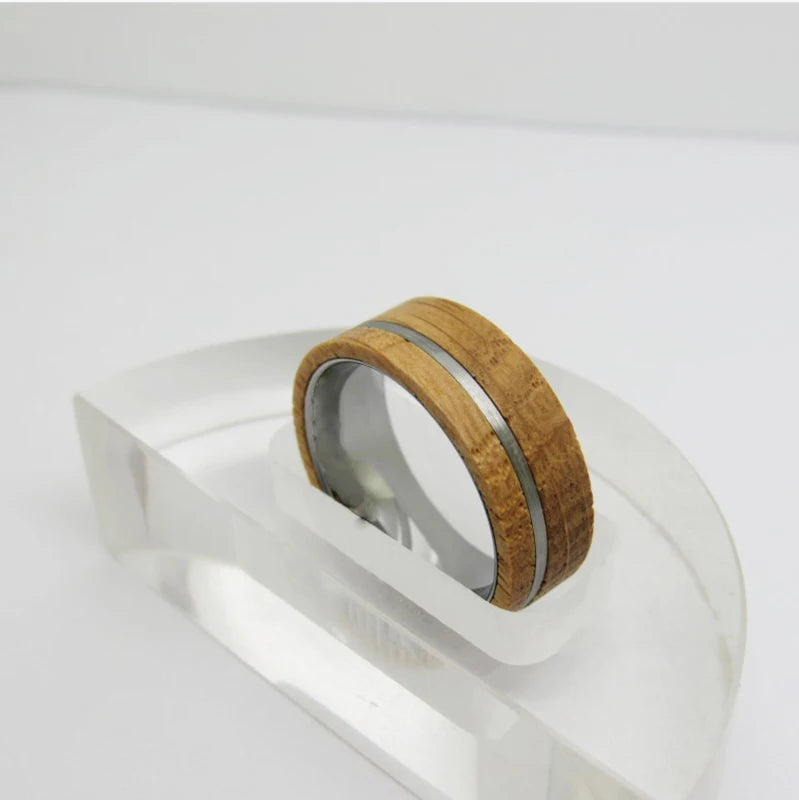 Shiny Silver Color Tungsten With Wood Ring – RealTungsten