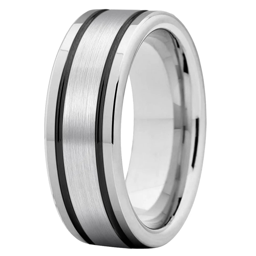 Shiny Double Groove Tungsten Wedding Ring