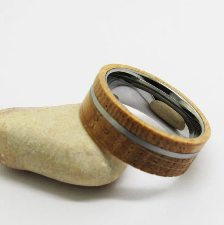 Shiny Silver Color Tungsten With Wood Ring
