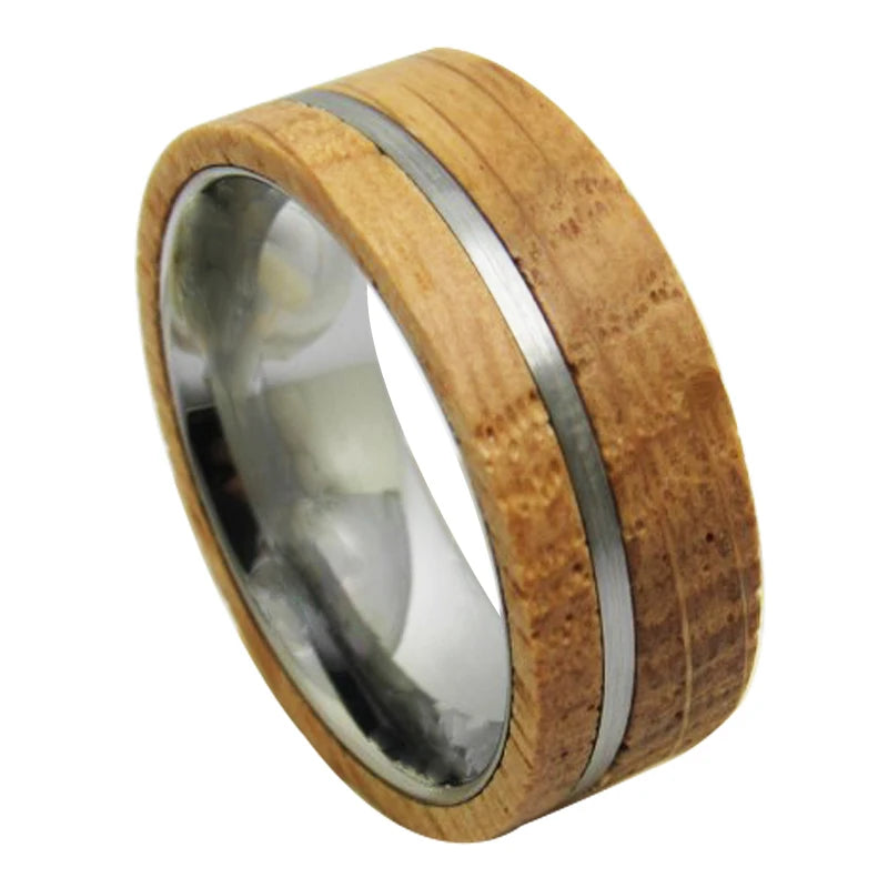Shiny Silver Color Tungsten With Wood Ring