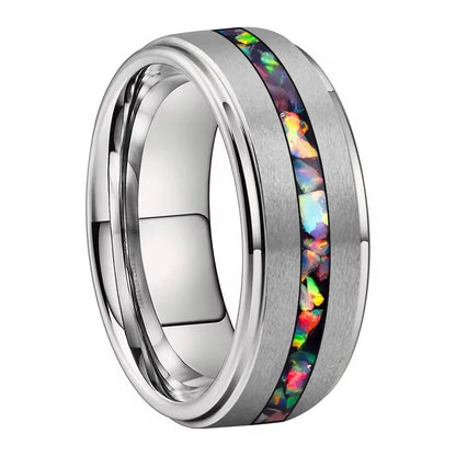 Silver Brushed Opal Tungsten Ring