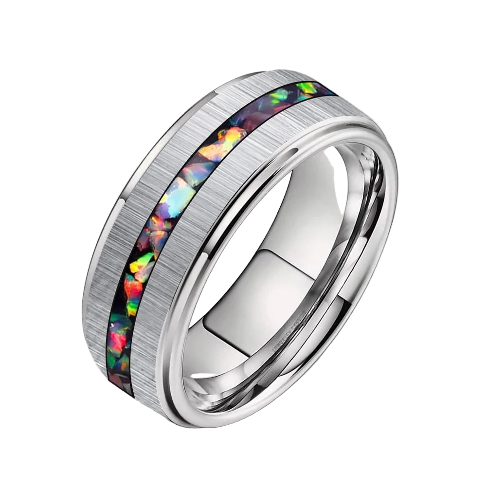 Silver Brushed Opal Tungsten Ring