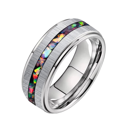 Silver Brushed Opal Tungsten Ring
