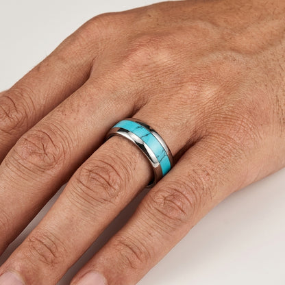 Silver Tungsten Ring with Turquoise Inlay