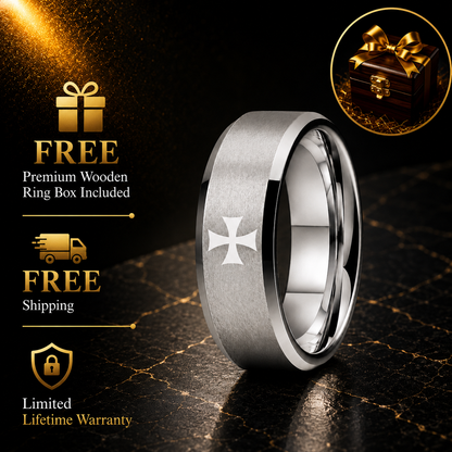 Silver Tungsten Cross Ring for Men