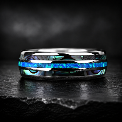 Silver Tungsten Ring with Abalone Shell