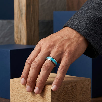 Silver Tungsten Ring with Turquoise Inlay