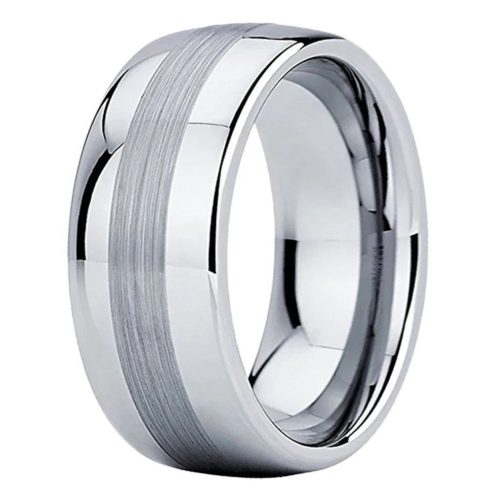 Center Brushed Tungsten Wedding Band