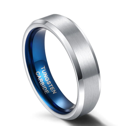 Silver and Blue Tungsten carbide Ring