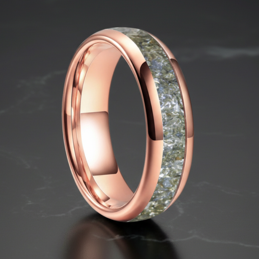 Silver Glass Inlay Tungsten Ring