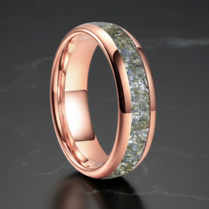 Silver Glass Inlay Tungsten Ring