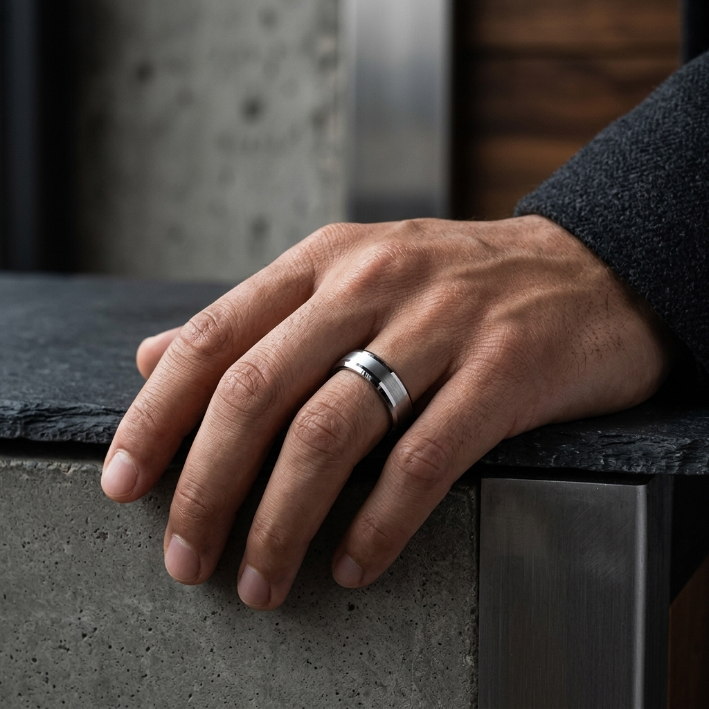 Silver Polished Tungsten Engagement Ring