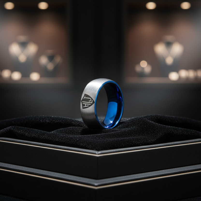 Silver outside Blue inside Tungsten Carbide Ring