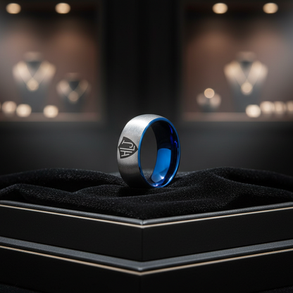Silver outside Blue inside Tungsten Carbide Ring